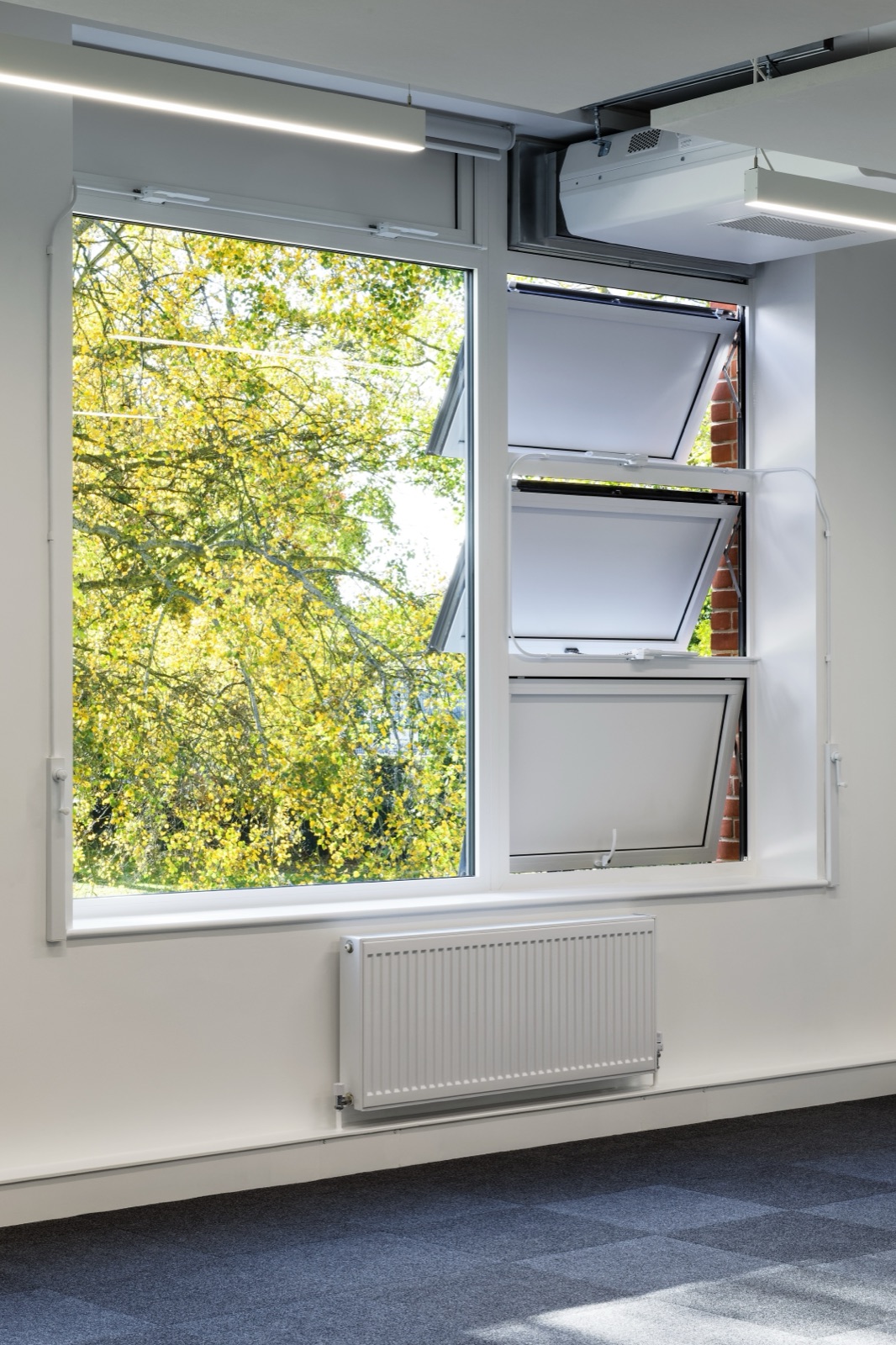 Internal view of a replacement window in a classroom
