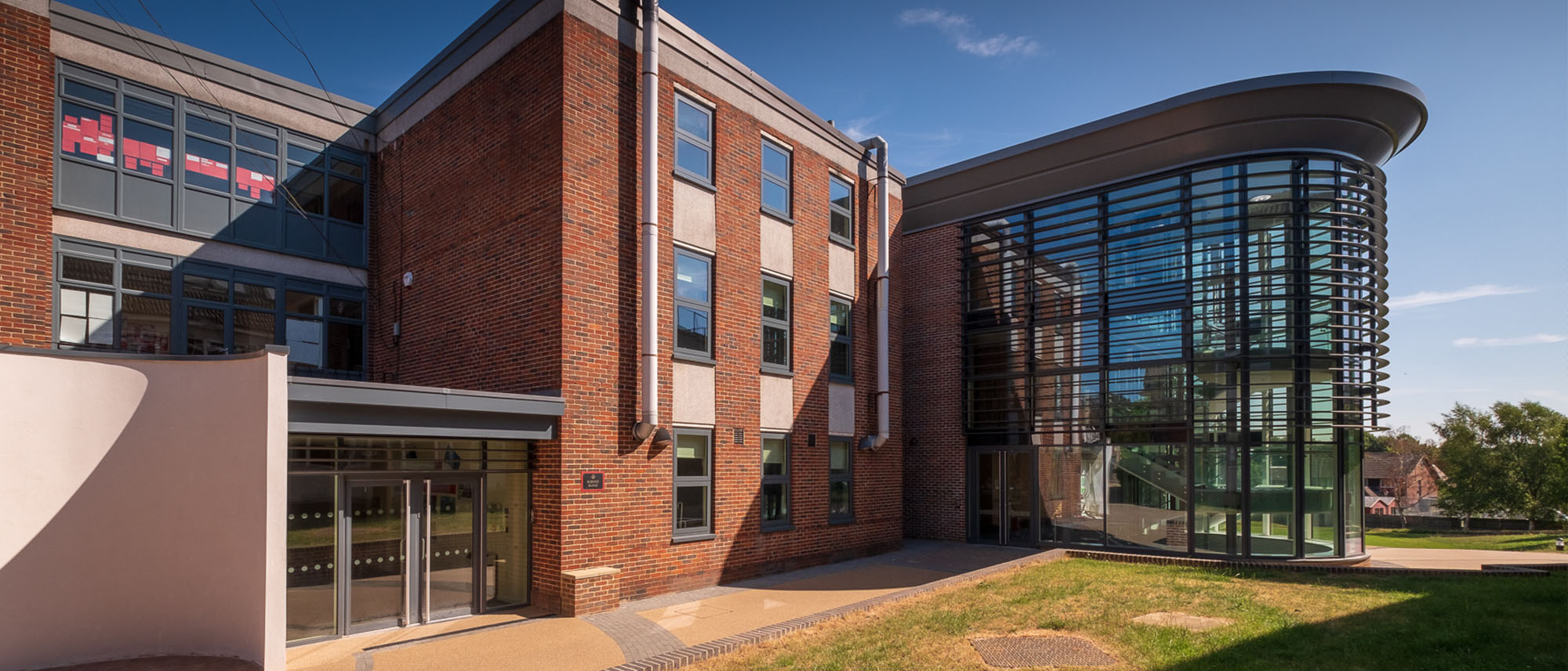 Curved curtain walling to a school building